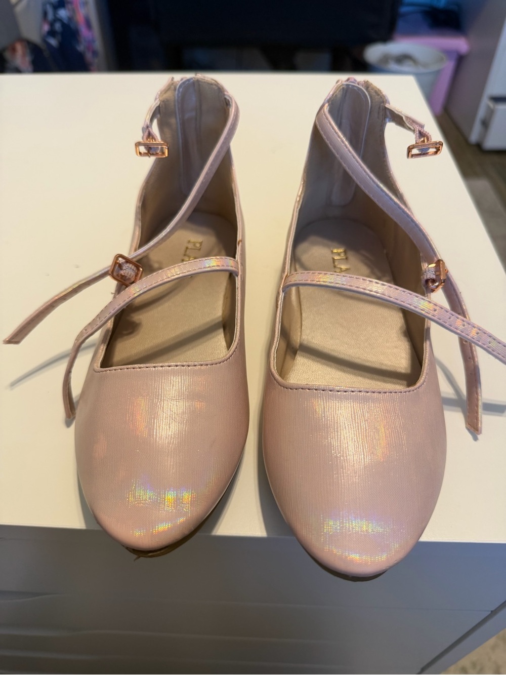 The Children's Place Pink Iridescent Mary Jane Flats with Ankle Straps
